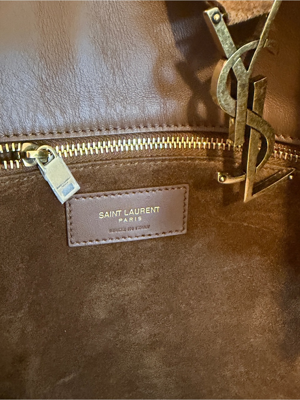 YSL Saint Laurent Le 5 a 7 Bea Tote Bag Brown Caramel Cognac Suede Leather Gold - Picture 7 of 14